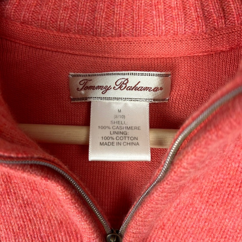 Tommy Bahama Coral 100% Cashmere Quarter Zip Sweater M Luxury Preppy Dopamine - Picture 2 of 6